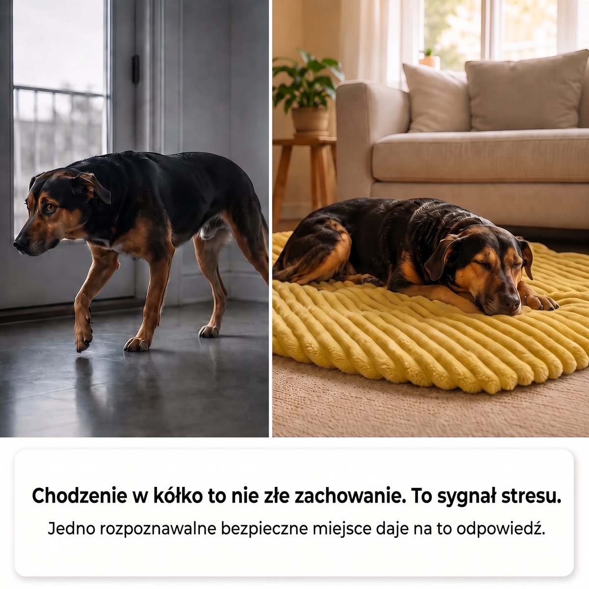 Chodzenie w kółko to sygnał stresu — bezpieczne miejsce dla psa